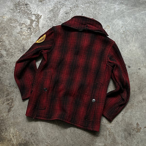 1930s Duxbak Red Plaid Shawl Collar Wool Hunting Jacket (L)