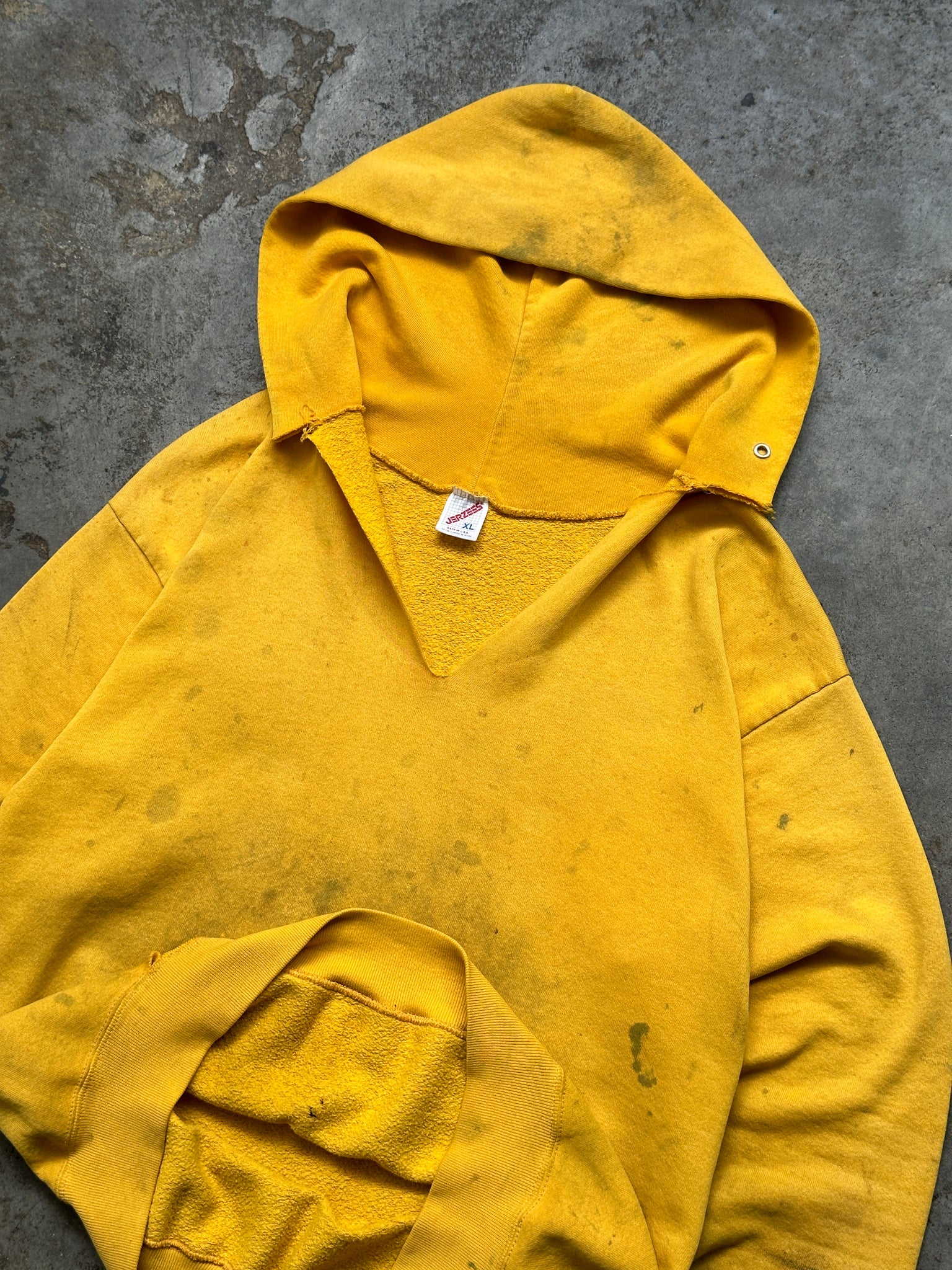 1990s Yellow Thrashed & Stained Hoodie (M)