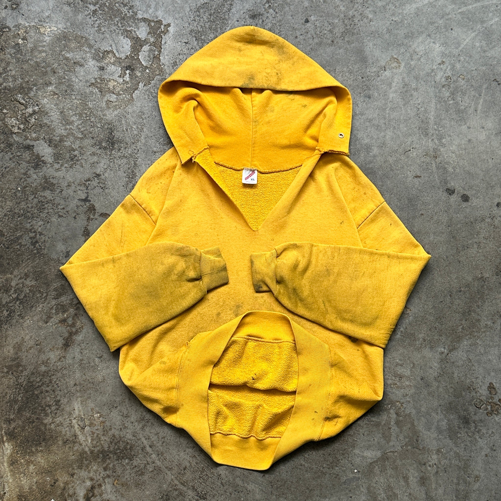 1990s Yellow Thrashed & Stained Hoodie (M)