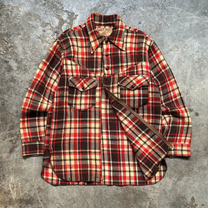 1950s Red Plaid Zipped Wool Flannel (XL)