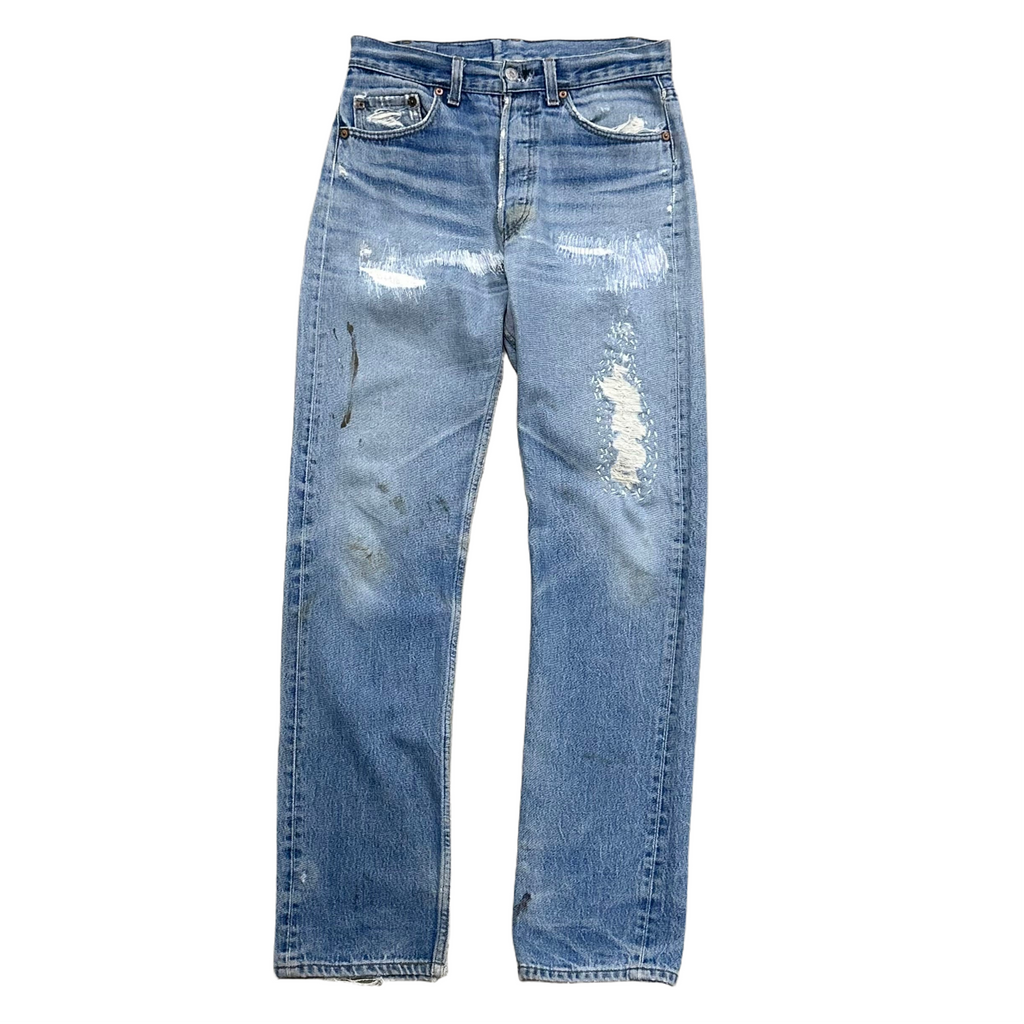 1980s Levis 501 Hand Stitch Repaired Blue Jeans