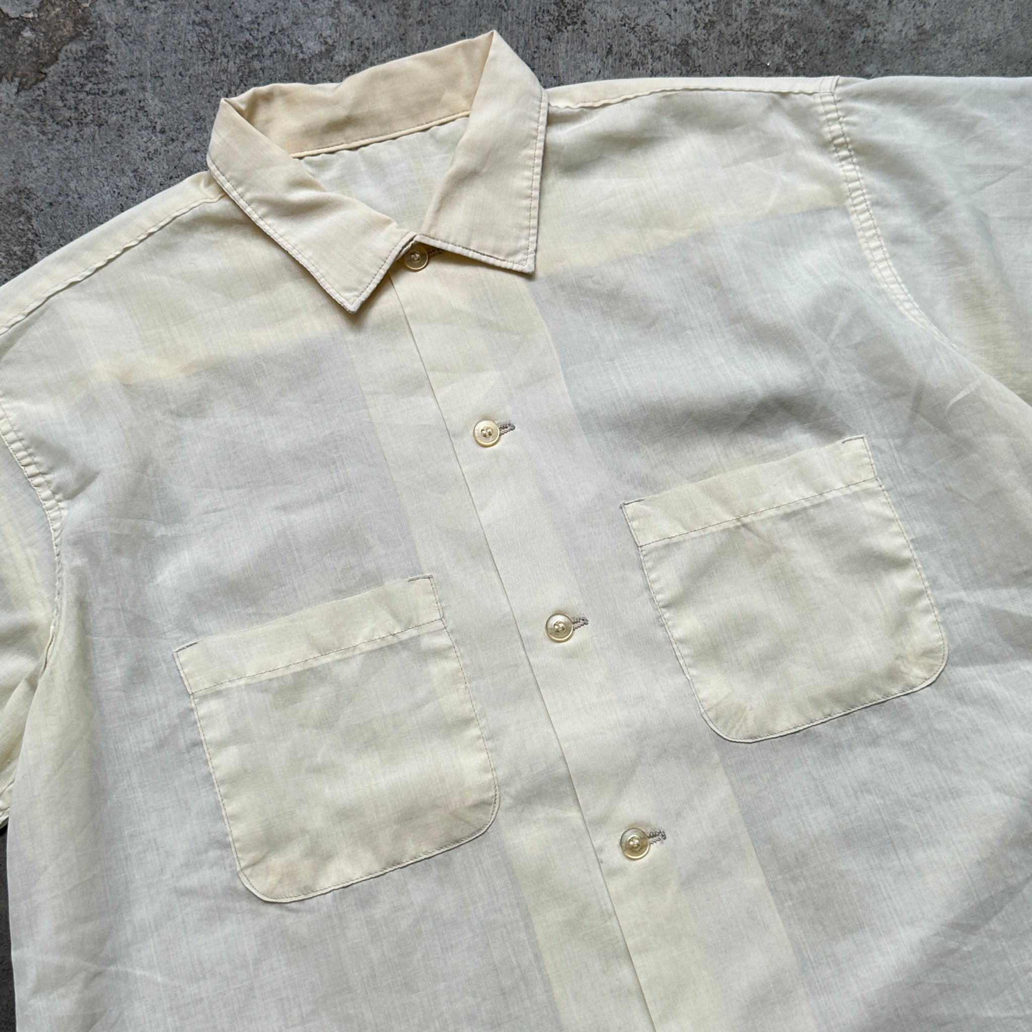 1950s Sheer White Boxy S/S Button Up (M)