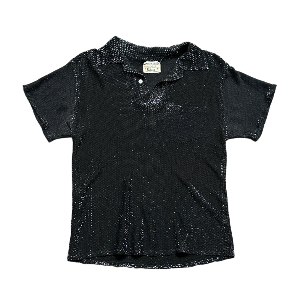 1960s Campus Black Sparkle Polo Shirt