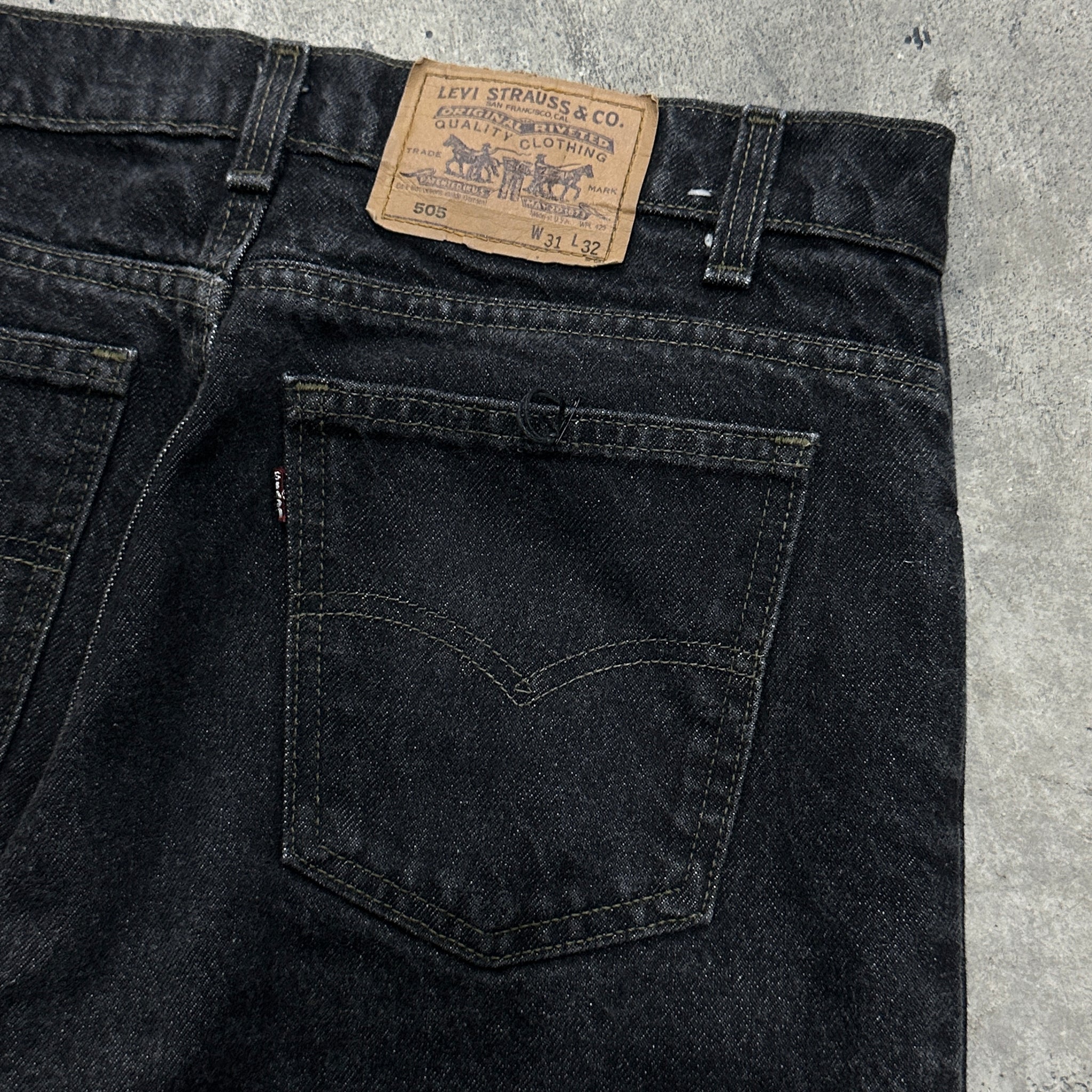 1980s Levi's 505 Faded Ash Black Released Hem Jeans