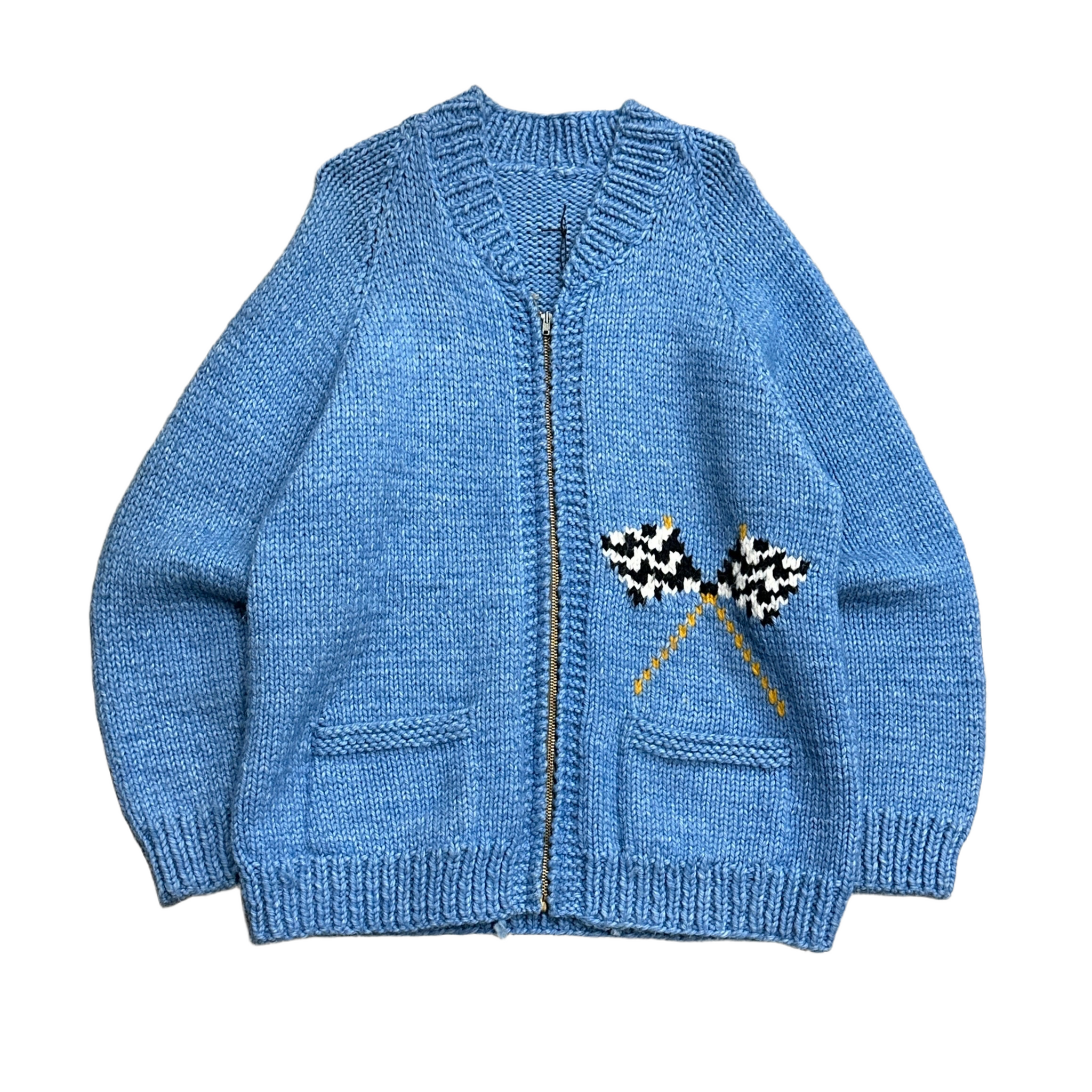 1960s Sky Blue Cowichan Wool Zip Up Sweater