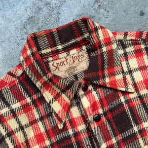 1950s Red Plaid Zipped Wool Flannel (XL)