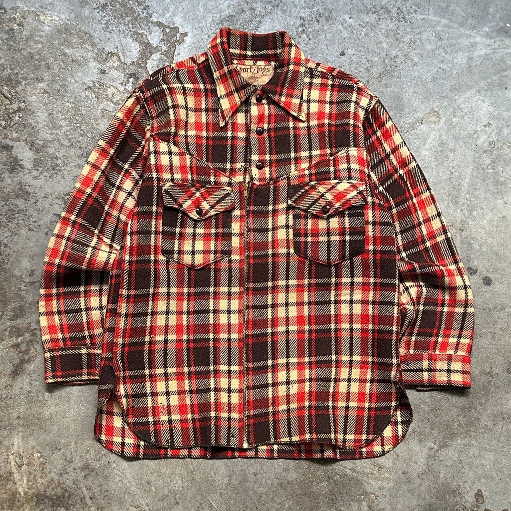 1950s Red Plaid Zipped Wool Flannel (XL)