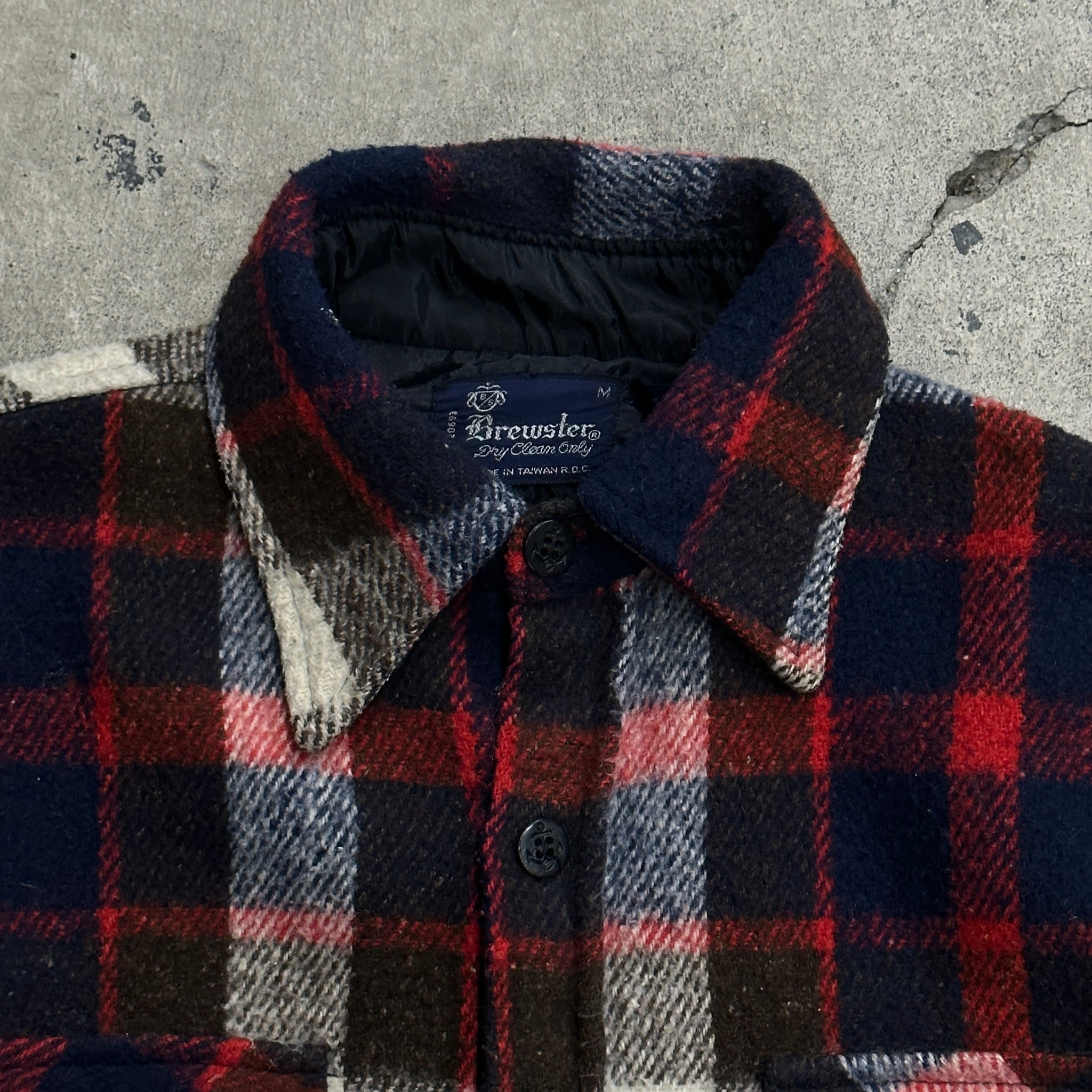 1970s Red &' Blue Plaid Painted Wool Flannel