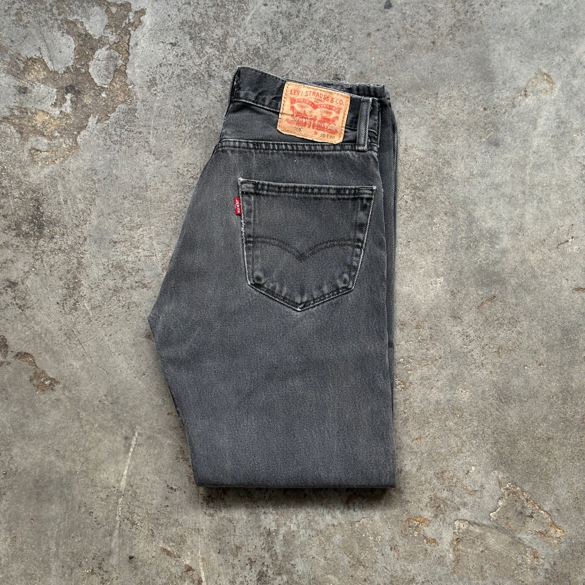 1990s Levi's 505 Faded Black Distressed Jeans (30"/27")