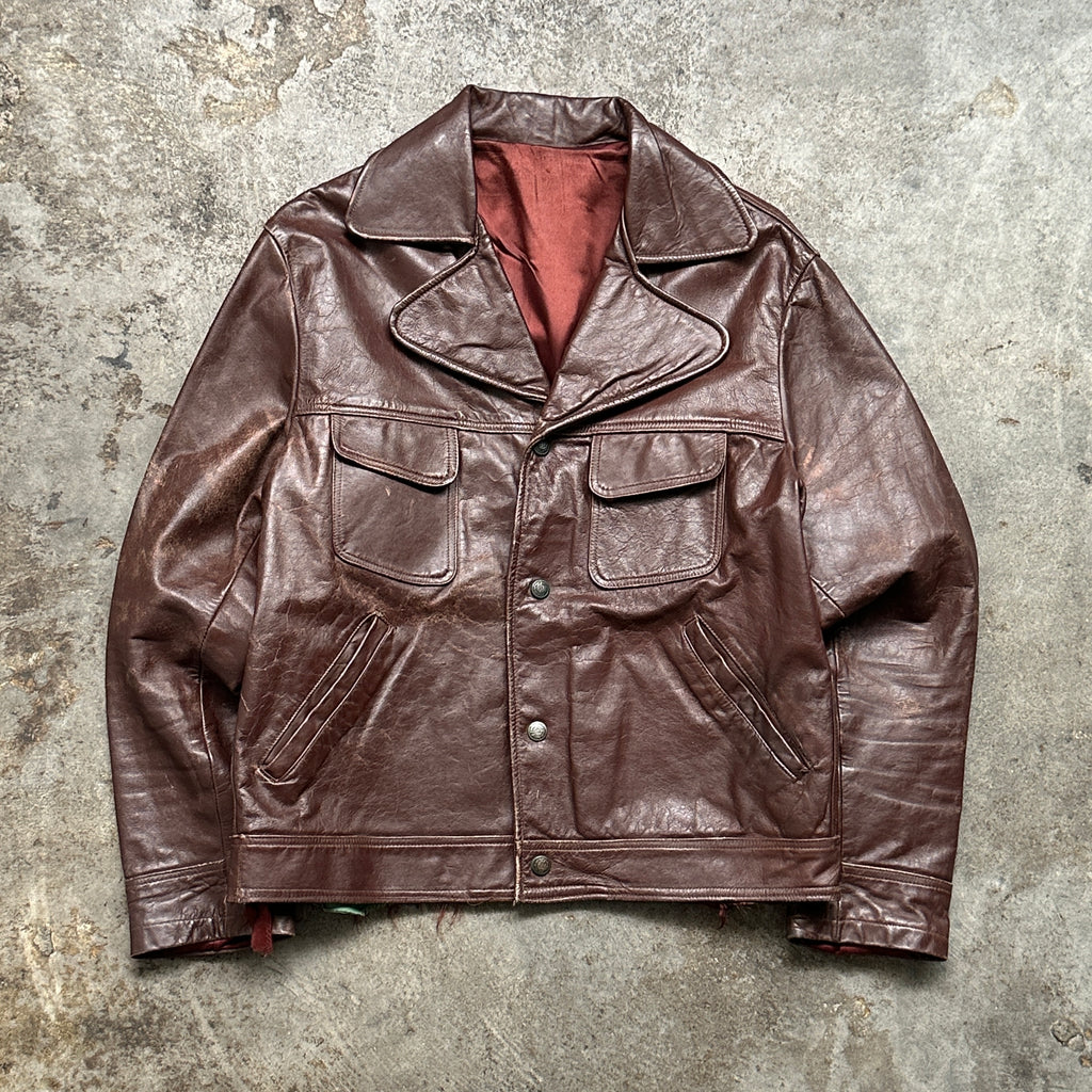 1960s Brown Distressed Leather Jacket (XS)