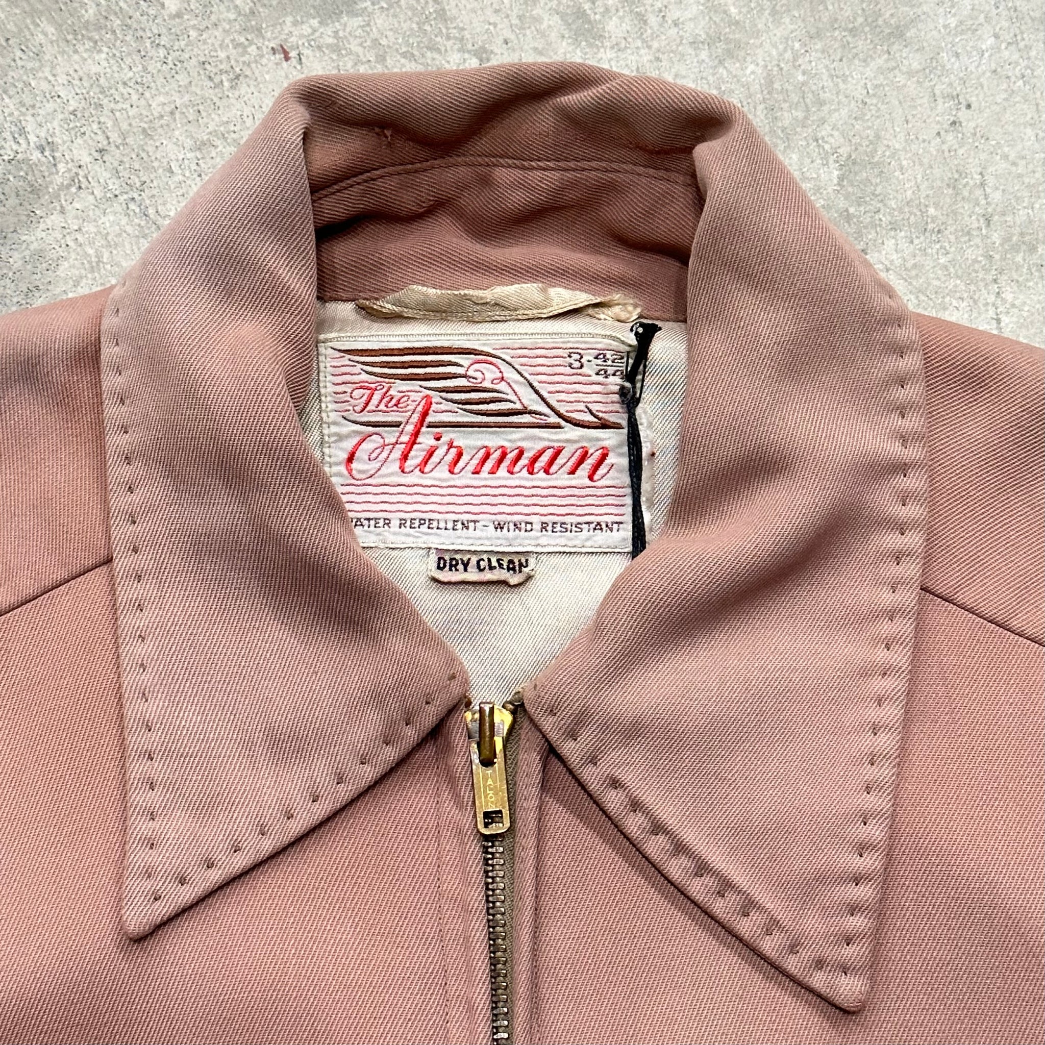 1940s Distressed & Faded Pink Gaberdine Dagger Collar Zip Up Jacket