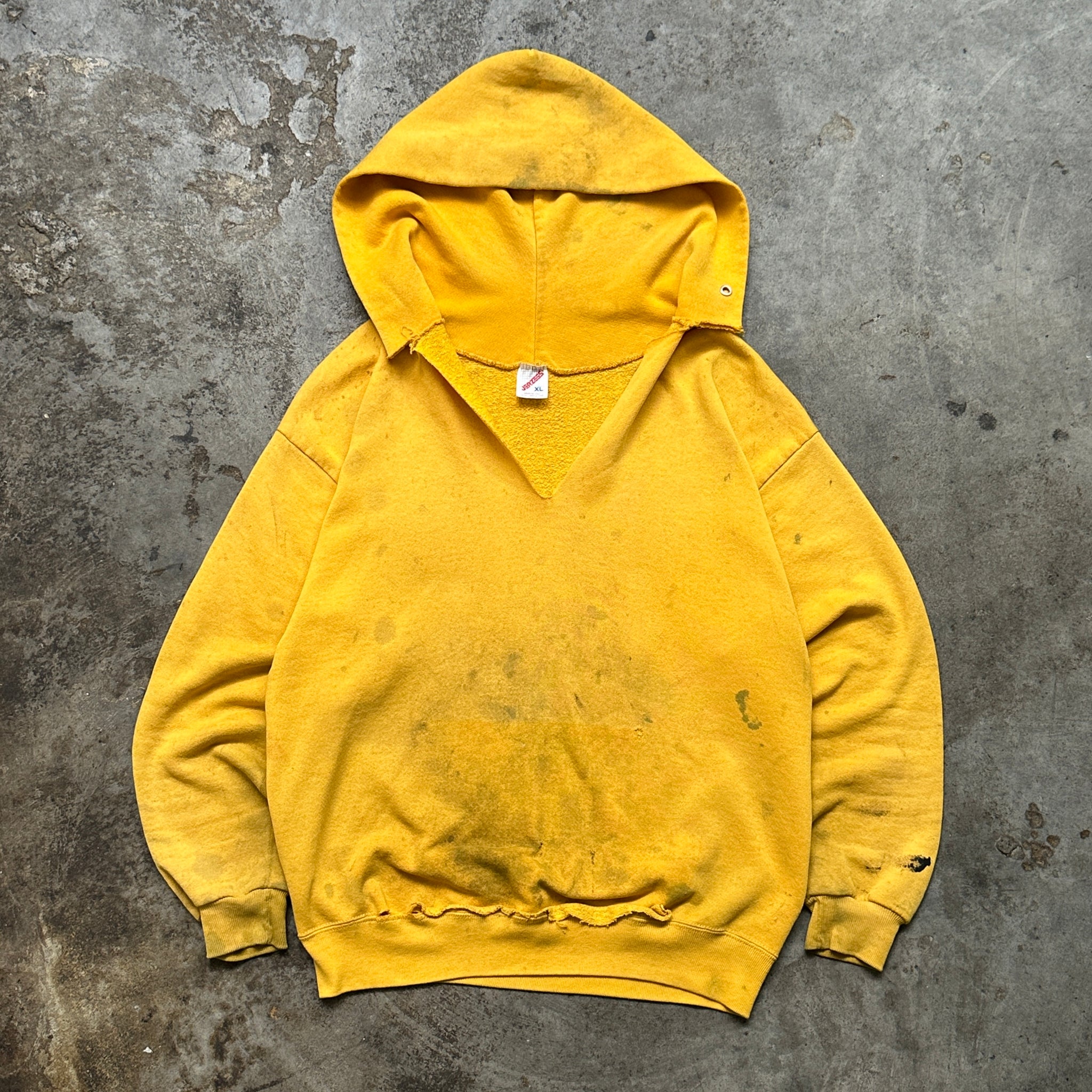 1990s Yellow Thrashed & Stained Hoodie (M)