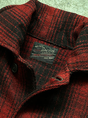 1930s Duxbak Red Plaid Shawl Collar Wool Hunting Jacket (L)