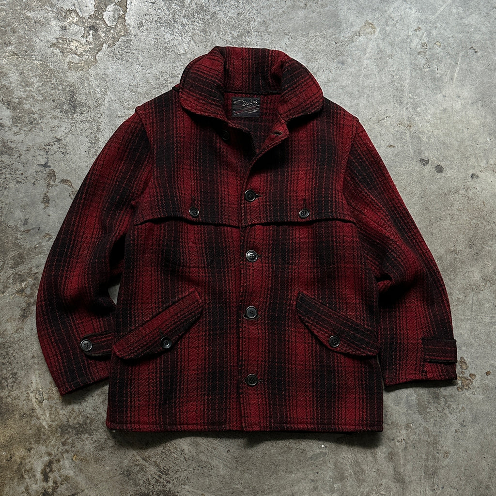 1930s Duxbak Red Plaid Shawl Collar Wool Hunting Jacket (L)