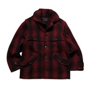 1930s Duxbak Red Plaid Shawl Collar Wool Hunting Jacket (L)