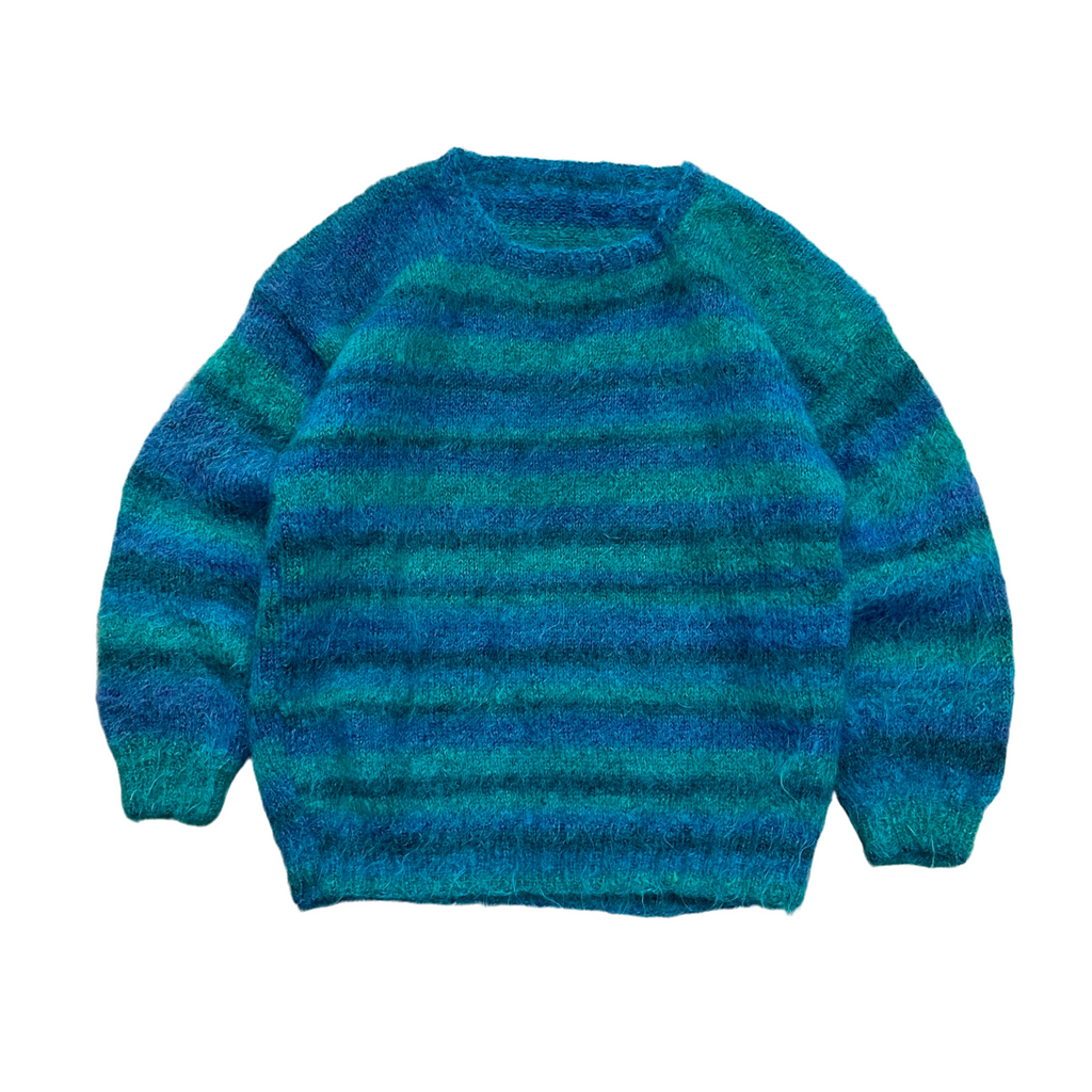 1980s Green & Blue Striped Mohair Sweater