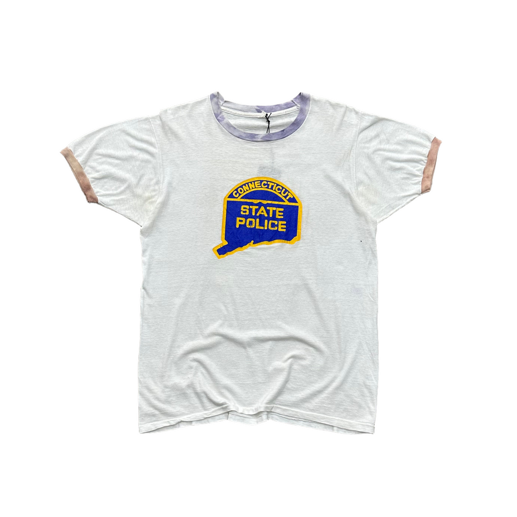 1970s Sun Faded "Connecticut State Police" Single Stitch Ringer Teen