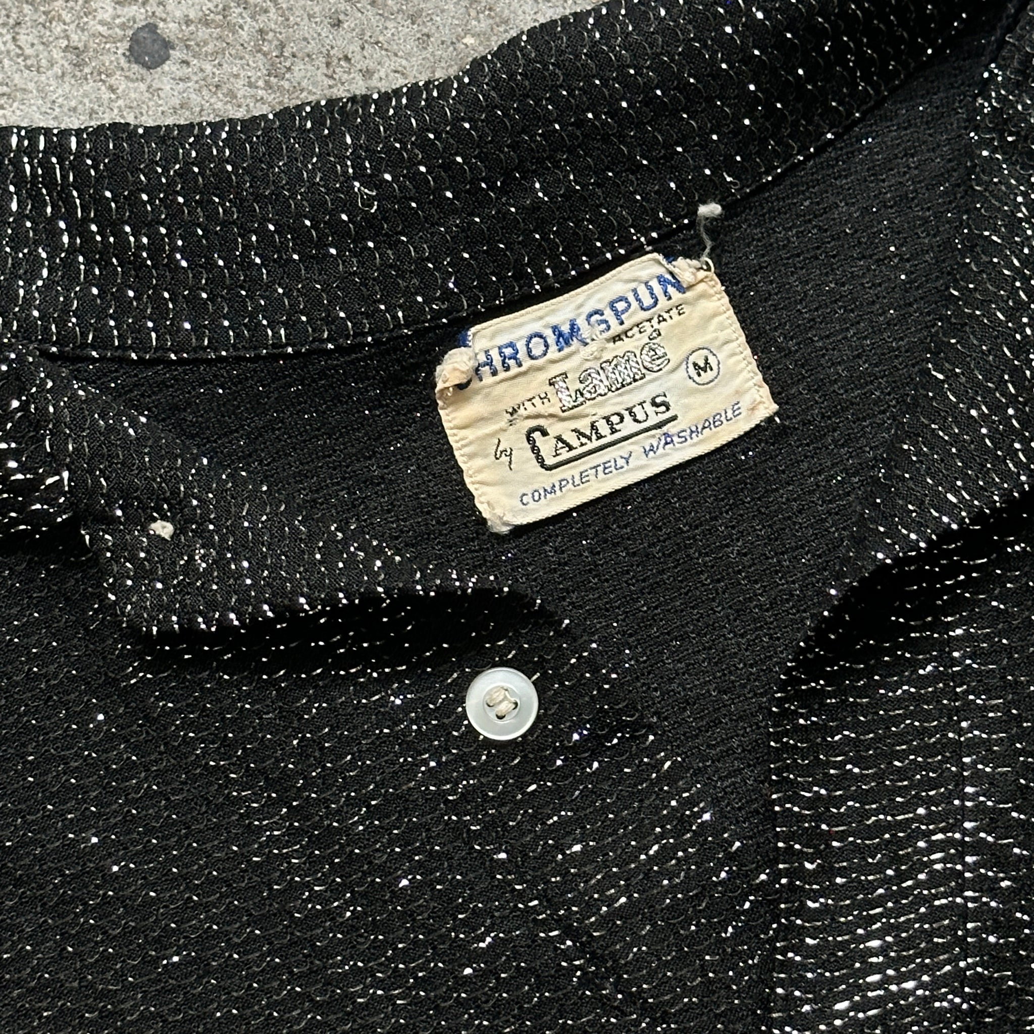 1960s Campus Black Sparkle Polo Shirt