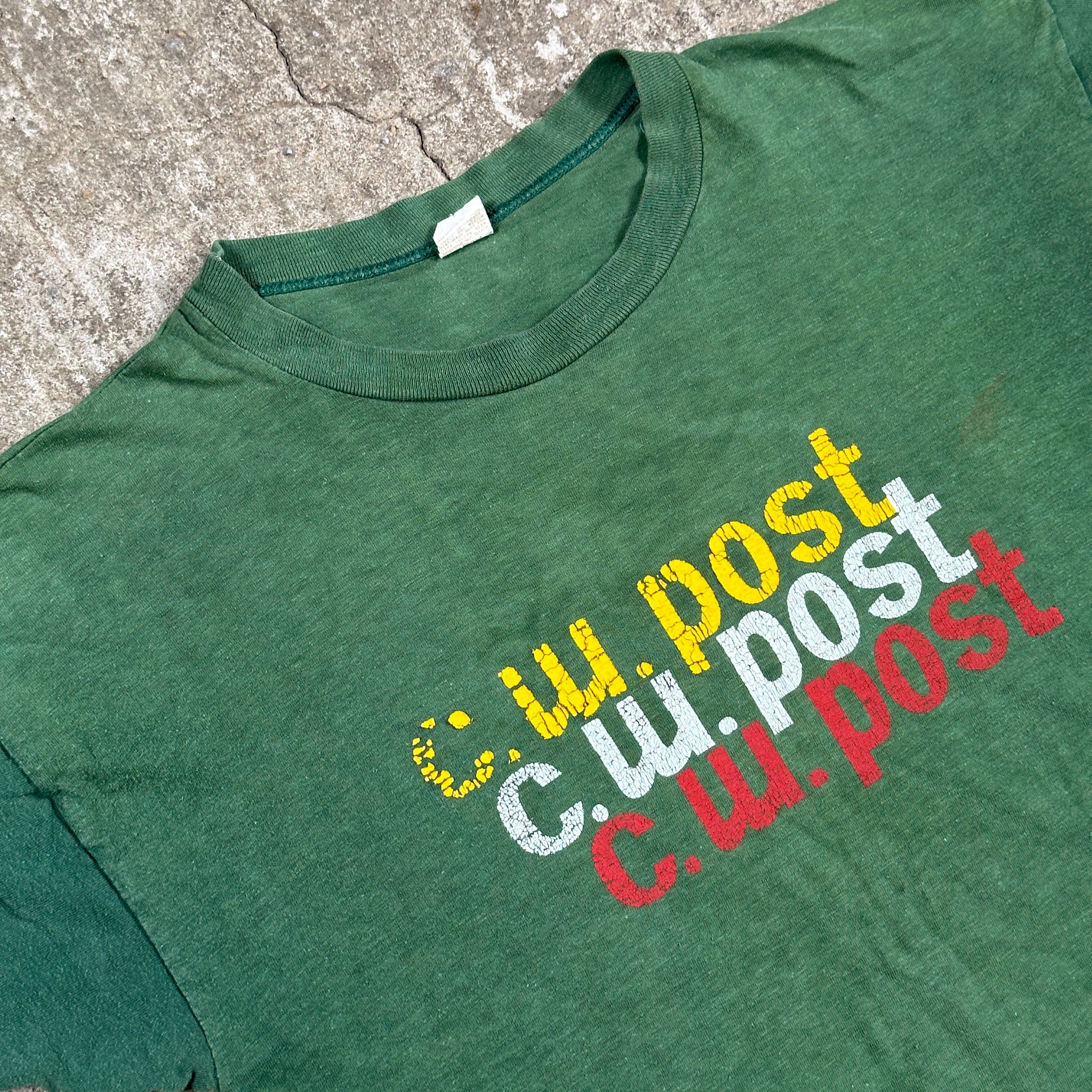 1960s “C.W. Post” Sunfaded Green Boxy Tee