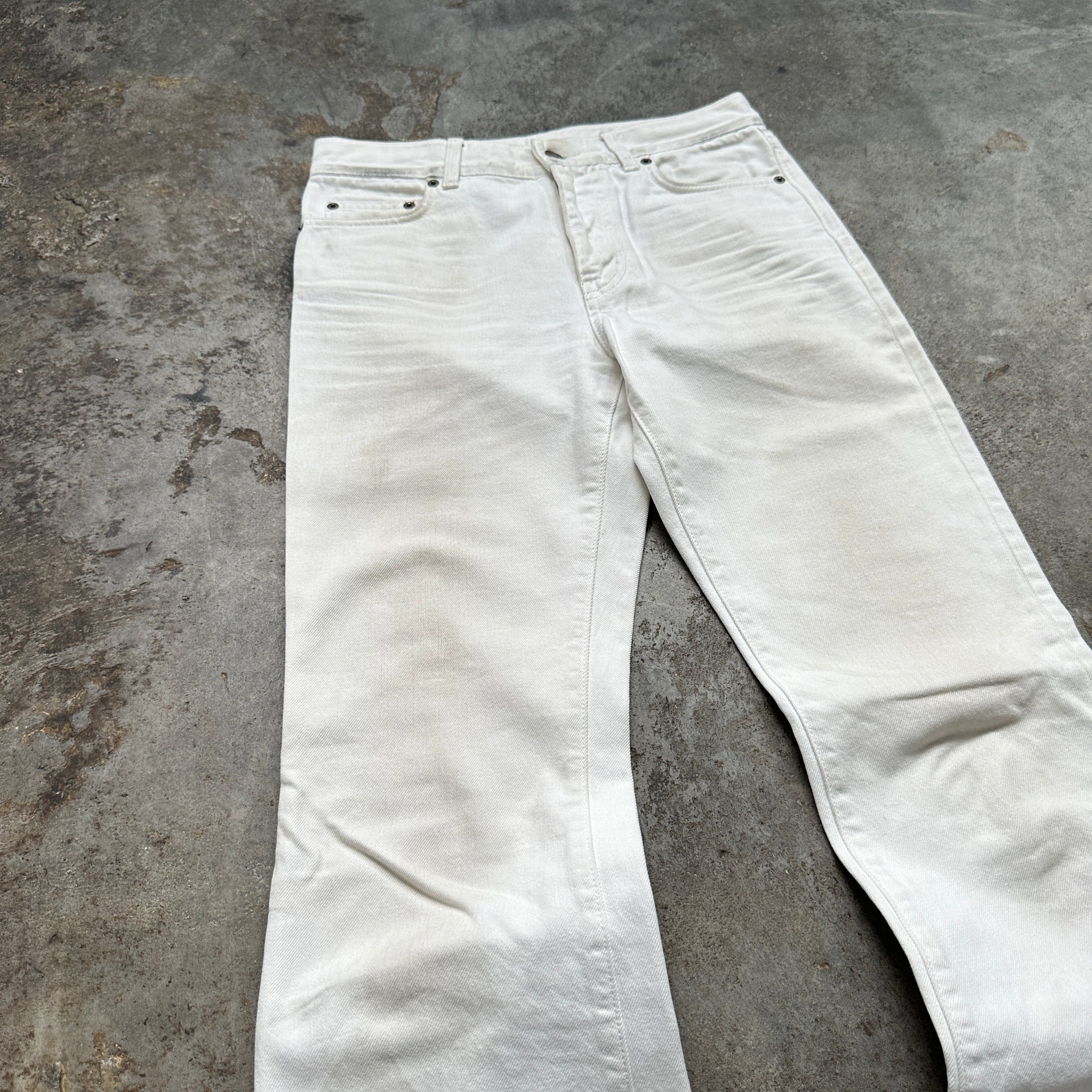 2010s Saint Laurent D15 Dirt Washed White Bootcut Jeans (28"/33")