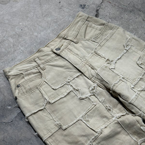 2000s Light Tan Flared Patchwork Pants