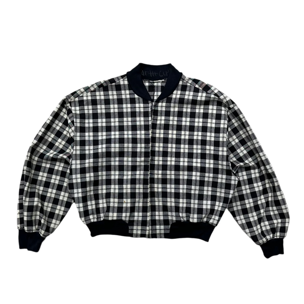 1960s Black & White Plaid Light Weight Bomber Jacket