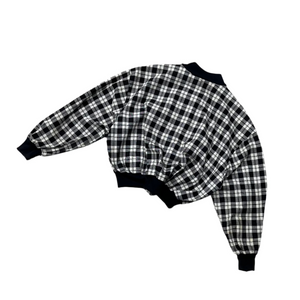 1960s Black & White Plaid Light Weight Bomber Jacket