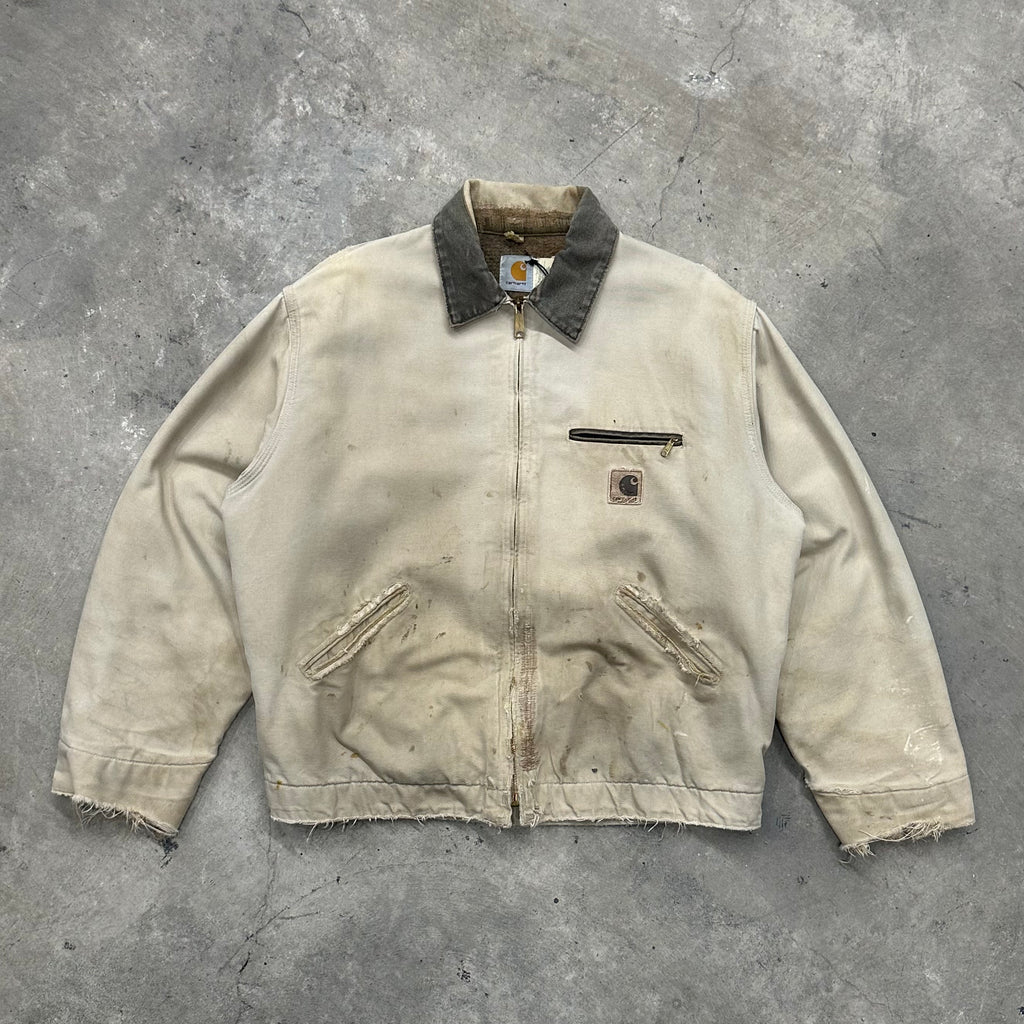 1990s Carhartt Thrashed & Repaired Light Tan Detroit Jacket– DUSTED