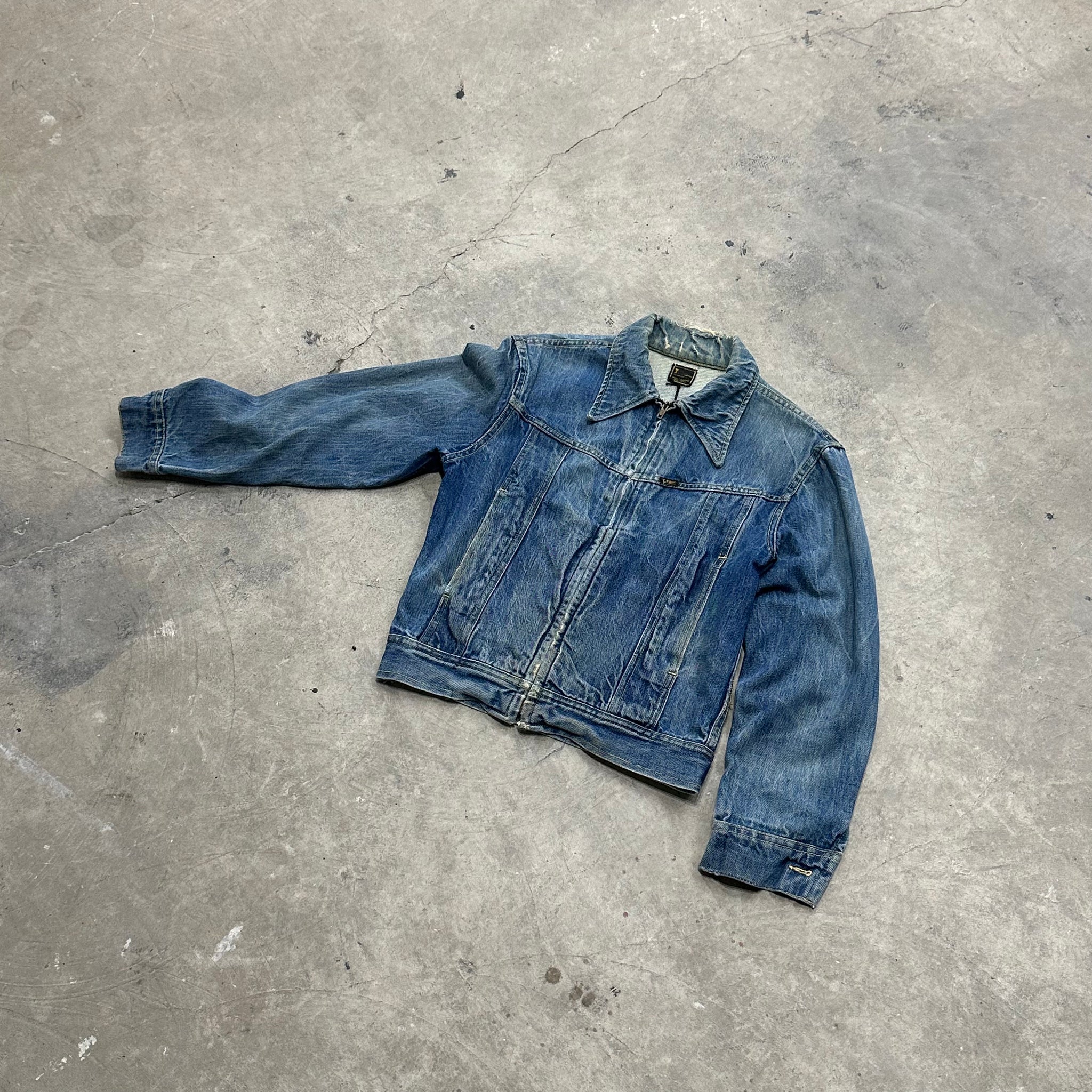 1960s Lee Sanforized Distressed Zip Up Denim Jacket