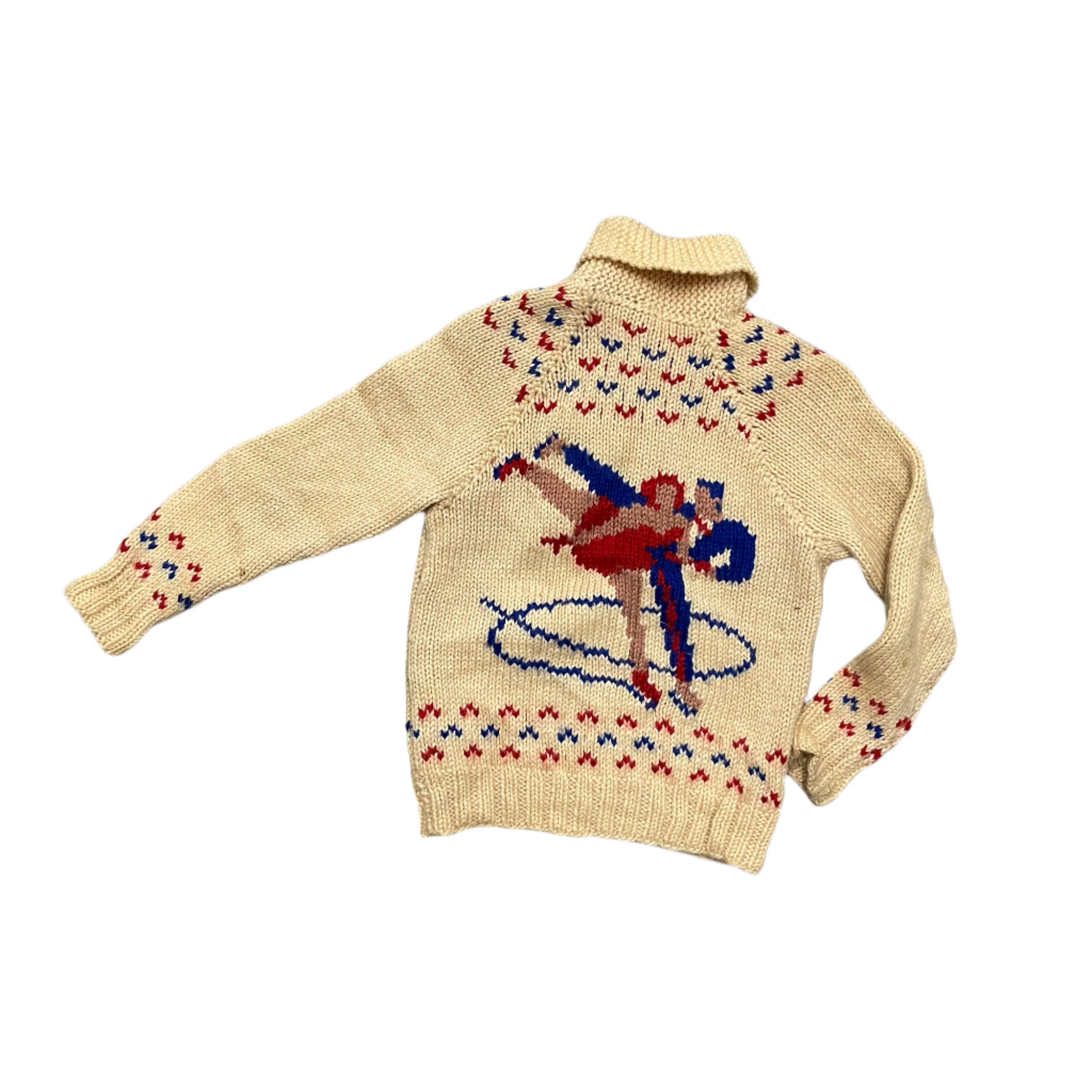 1960s Dancing Skaters Cowichan Knit Cardigan Sweater