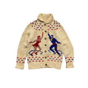 1960s Dancing Skaters Cowichan Knit Cardigan Sweater