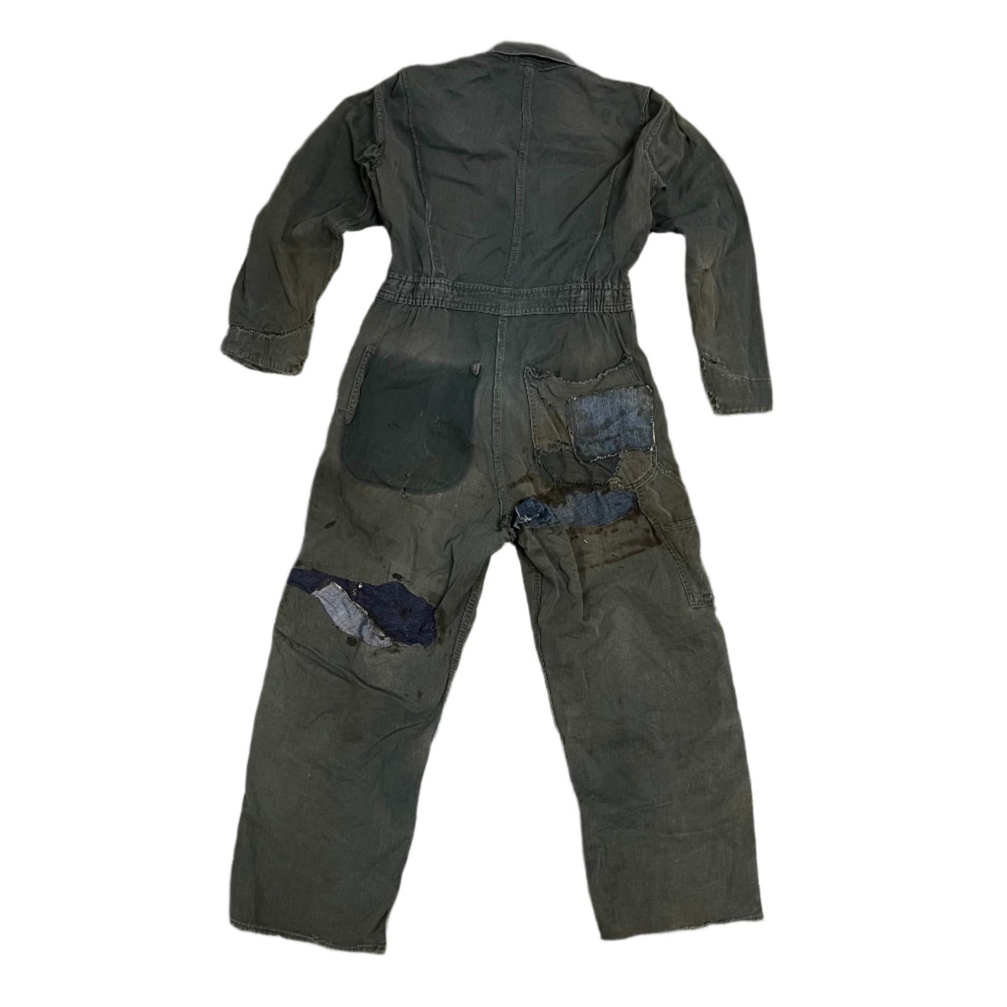 1960s Faded Gray Thrashed & Repaired HBT Coveralls