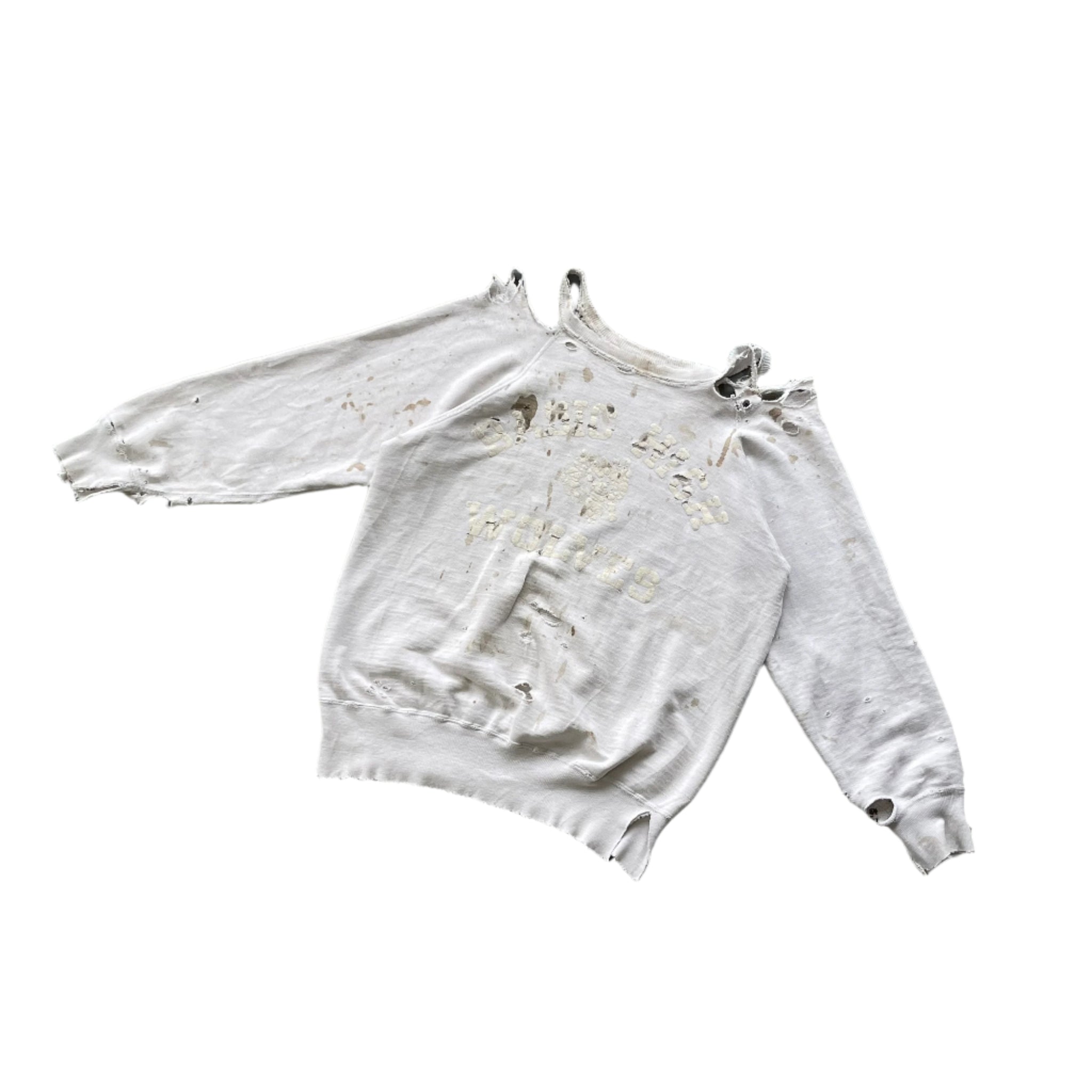 1960s Dirty Cream Thrashed "Basic High Wolves" Crewneck Sweatshirt