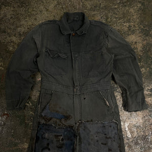 1960s Faded Gray Thrashed & Repaired HBT Coveralls