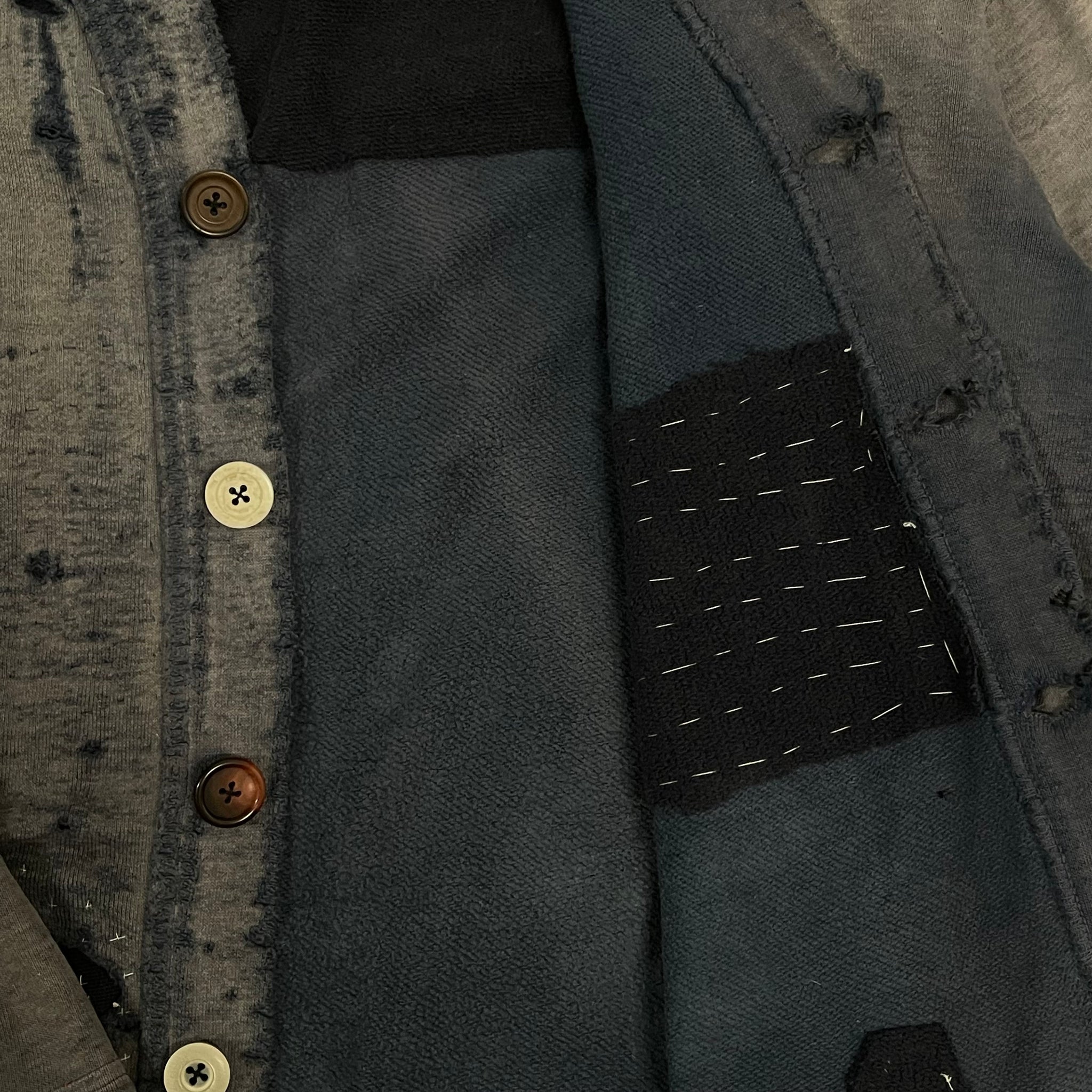 1930s Faded Blue Repaired Button Up Sweatshirt