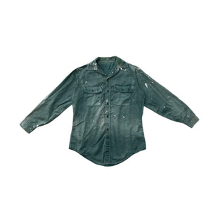 1960s Painted & Repaired Chalkboard Green Stamped Work Shirt