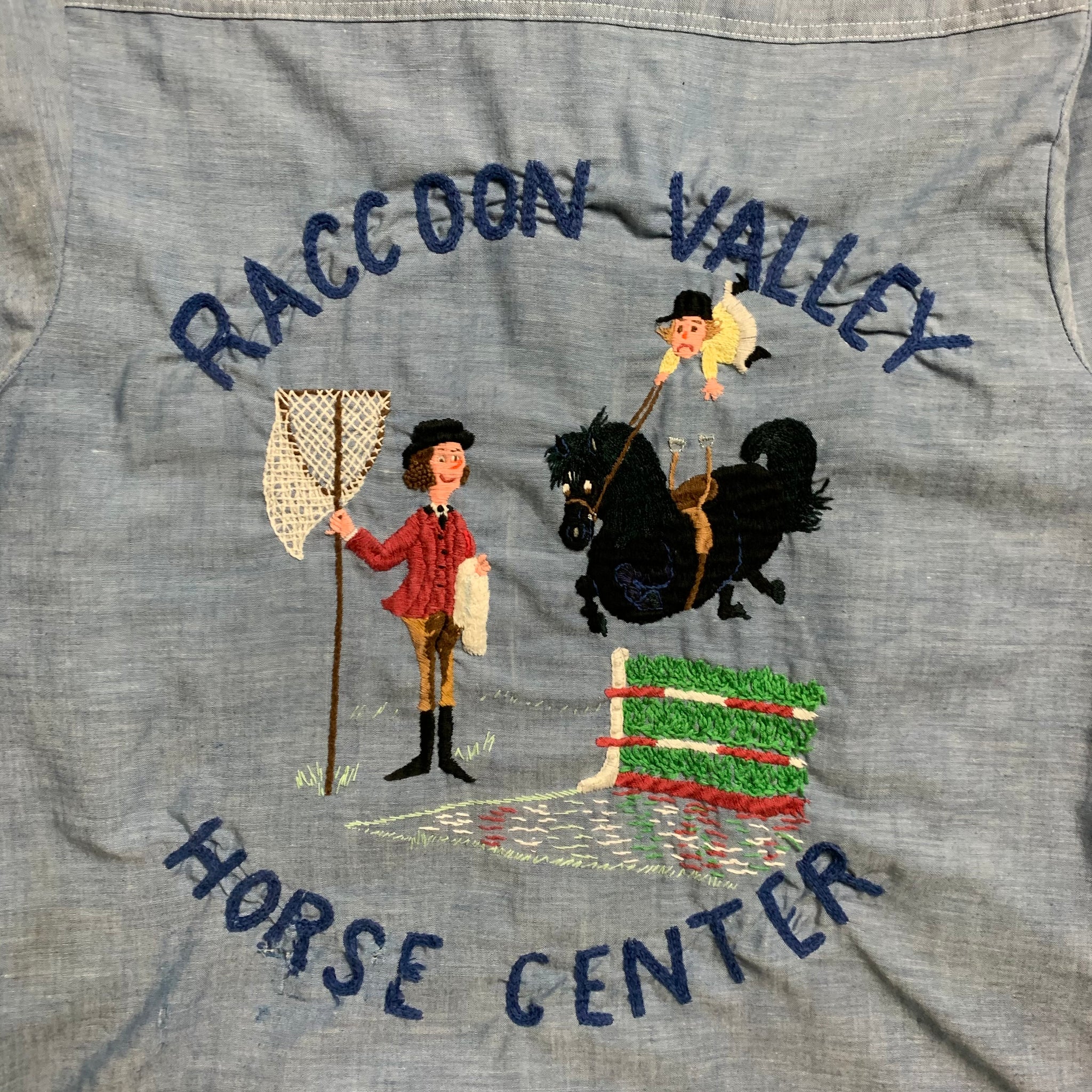 1950s Hand Embroidered "Raccoon Valley Horse Center" Button Up shirt