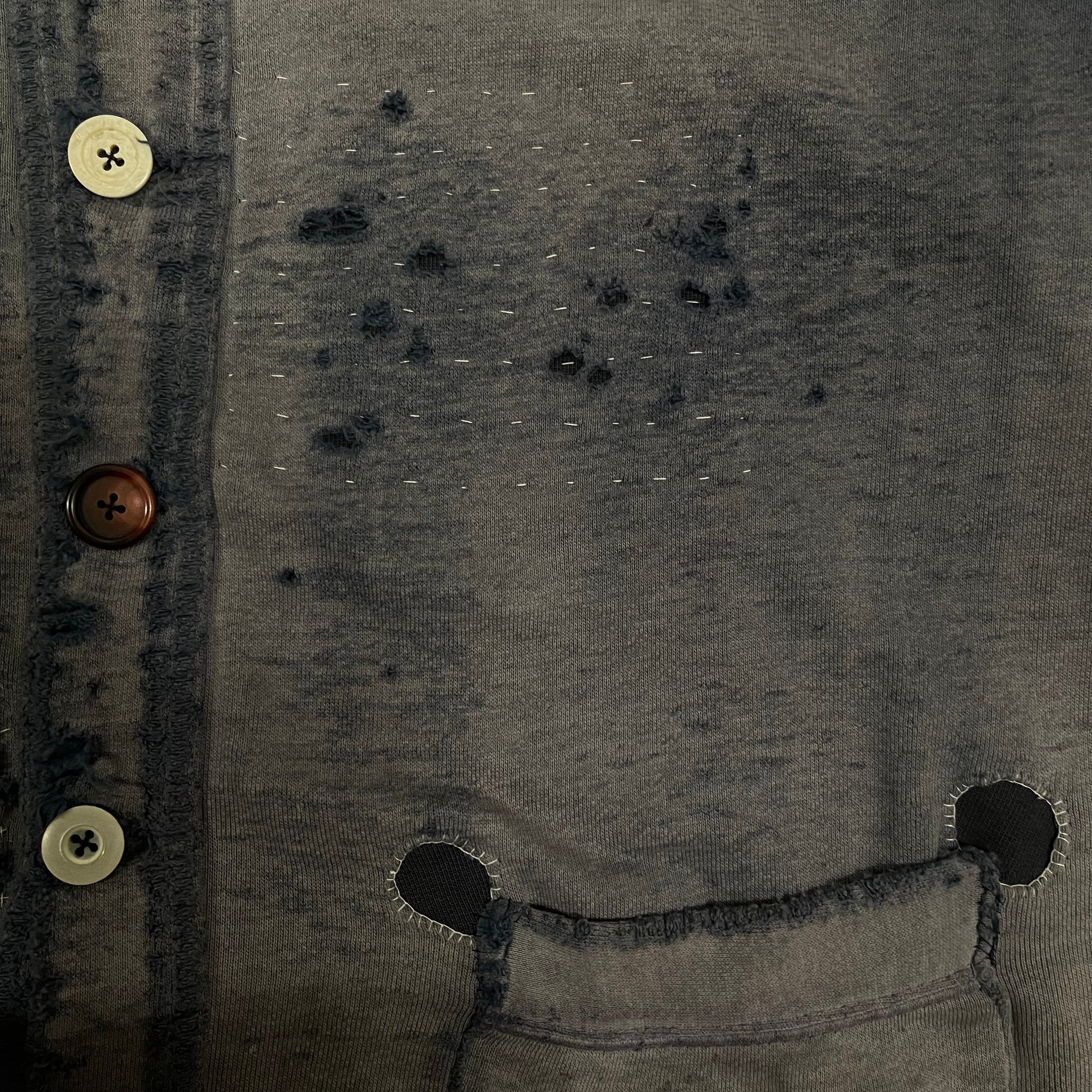 1930s Faded Blue Repaired Button Up Sweatshirt