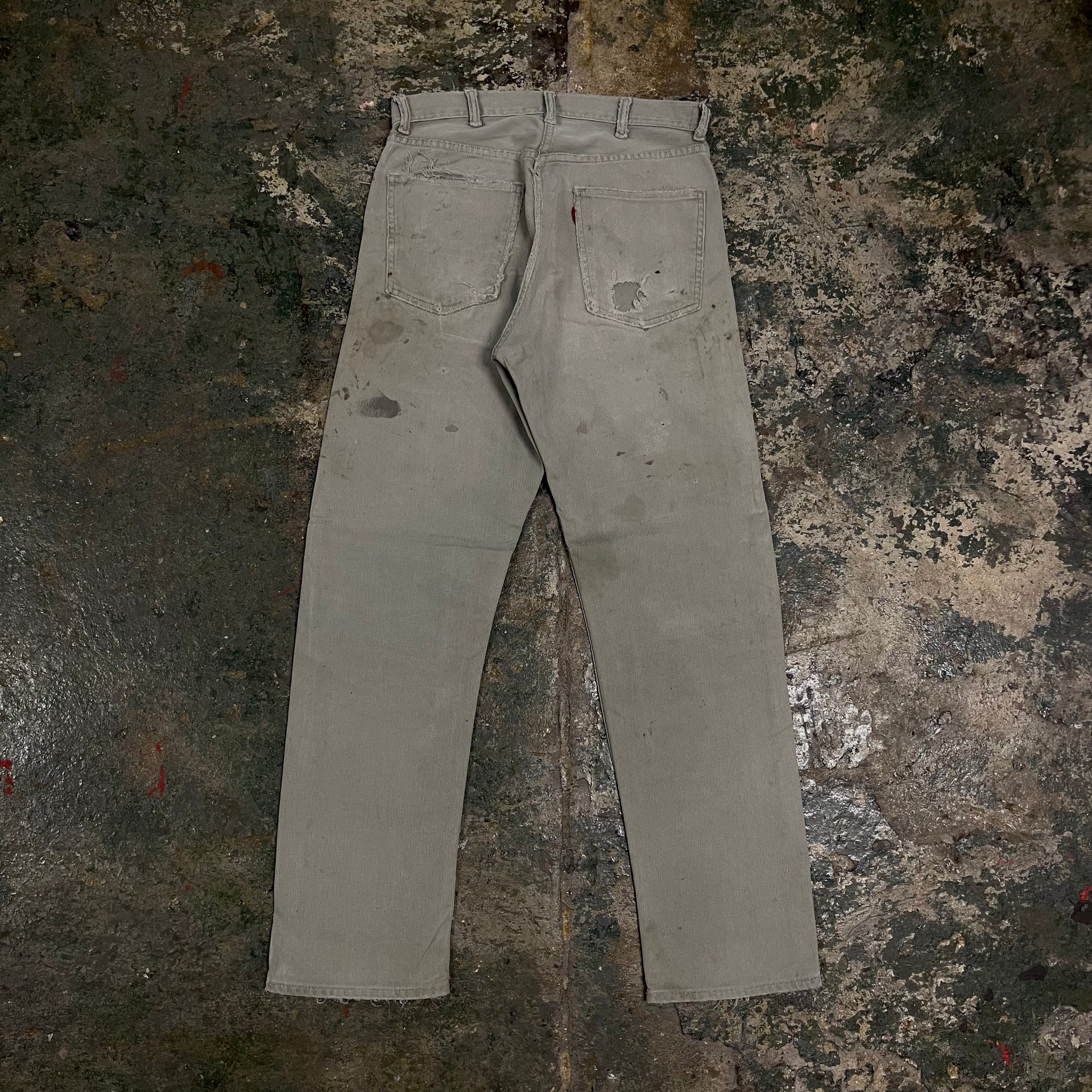 Pantalones de patchwork de pana gris sucio de Levi's de los años 60